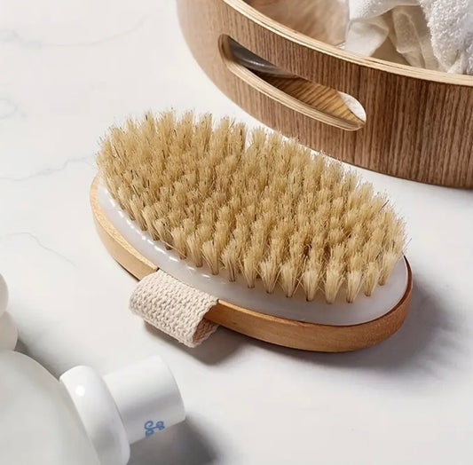 Natural Bristle Body Brush – Wooden Handheld Exfoliating Brush for Wet & Dry Skin