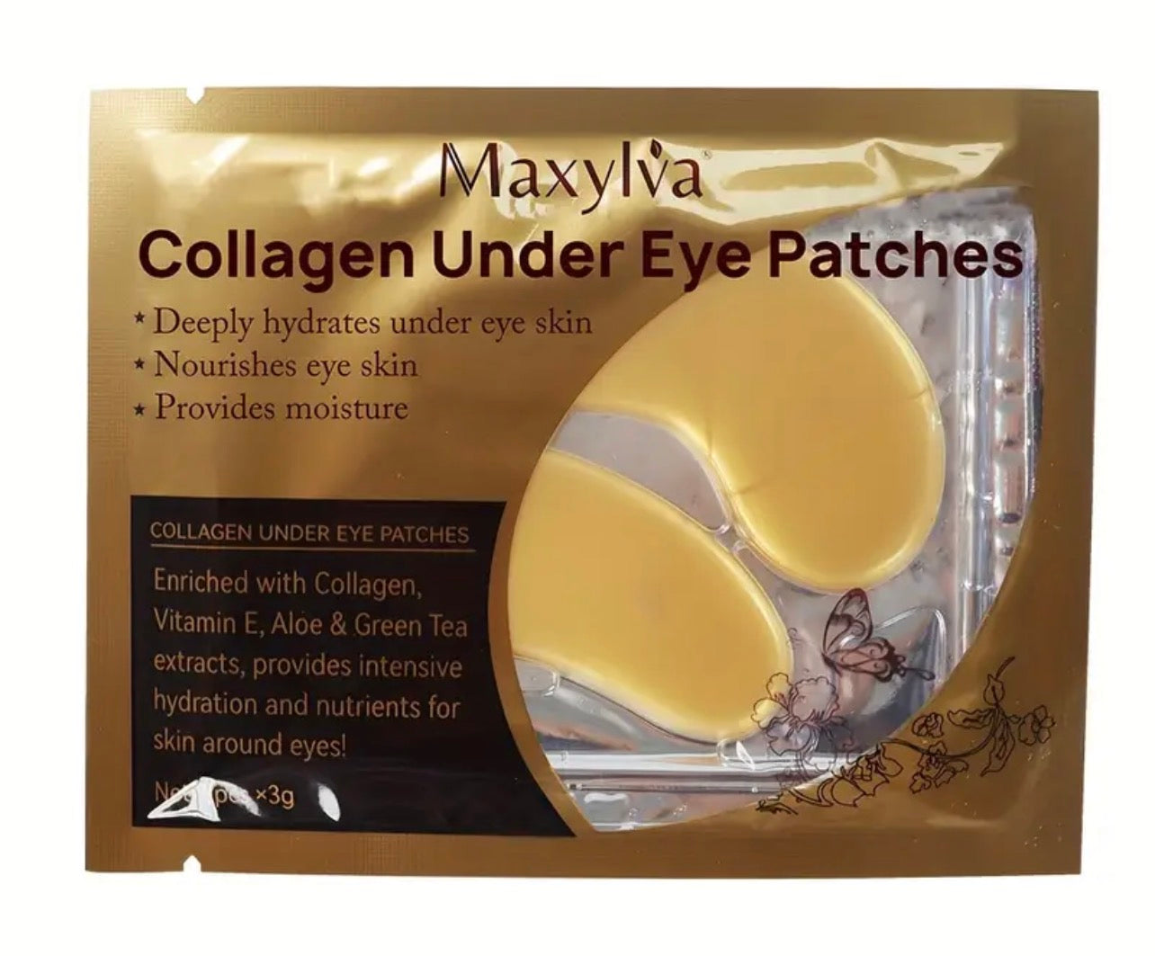 Maxylva Collagen Under Eye Patches – Hydrating Crystal Mask with Aloe Vera, Vitamin E & Green Tea