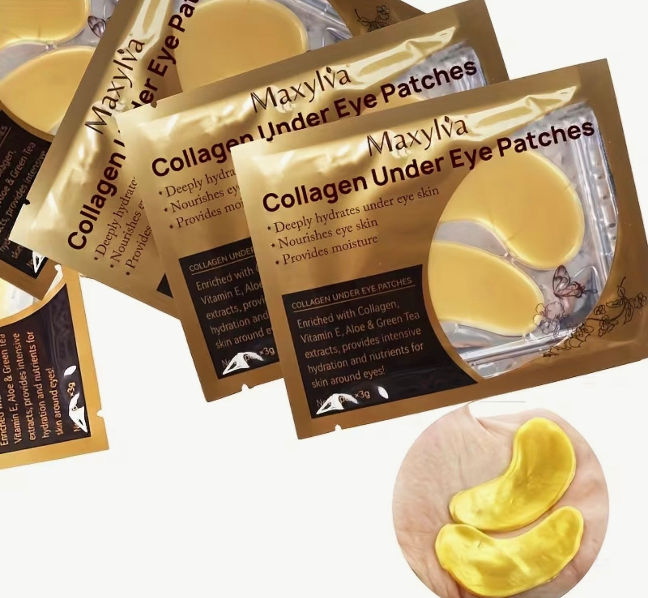 Maxylva Collagen Under Eye Patches – Hydrating Crystal Mask with Aloe Vera, Vitamin E & Green Tea