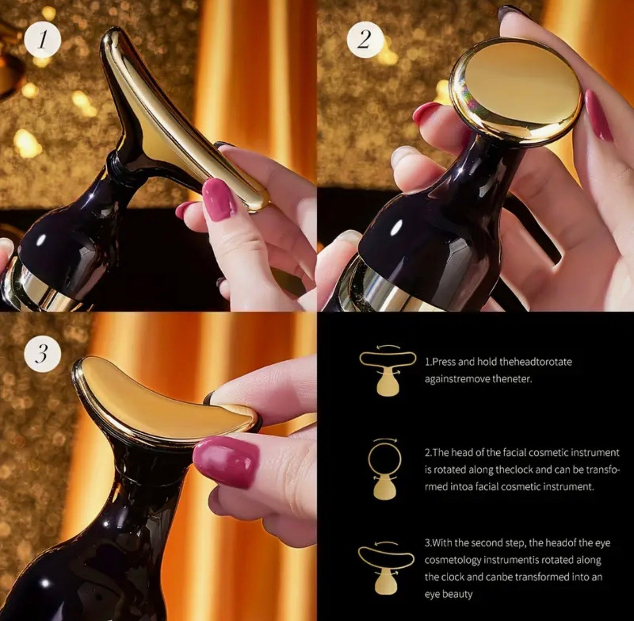 3-in-1 Gua Sha Facial Massager – Handheld Energy Skin Care Tool for Face, Neck & Eyes