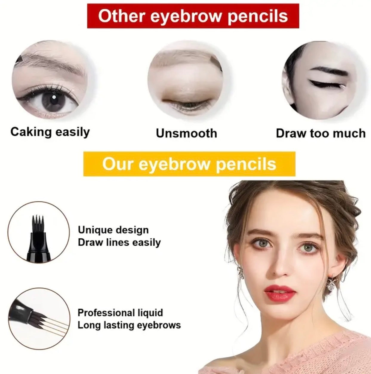 Four-Prong Eyebrow Pencil – Waterproof, Sweatproof & Long-Lasting