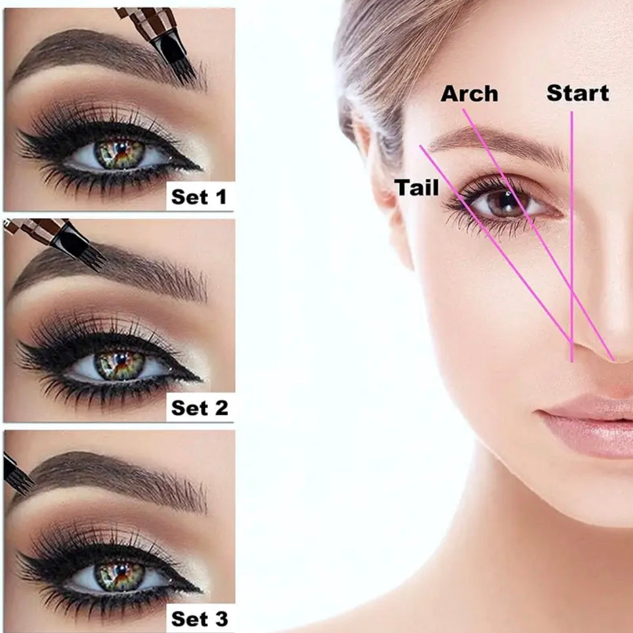 Four-Prong Eyebrow Pencil – Waterproof, Sweatproof & Long-Lasting