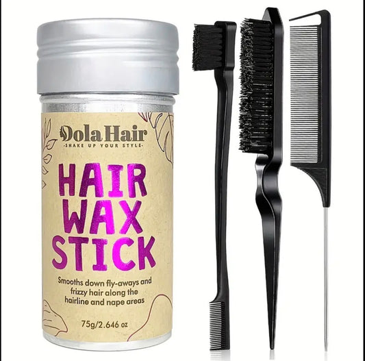 4-Piece Hair Styling Set – Non-Greasy Wax Stick, Slick Back Brush, Rat Tail Comb & Edge Brush for Flyaways and Wigs