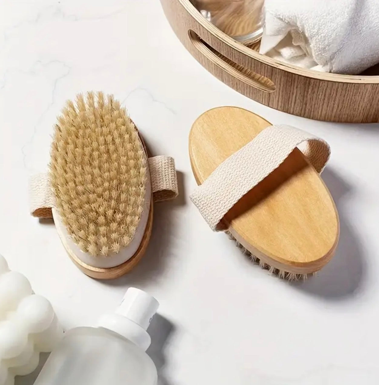 Natural Bristle Body Brush – Wooden Handheld Exfoliating Brush for Wet & Dry Skin