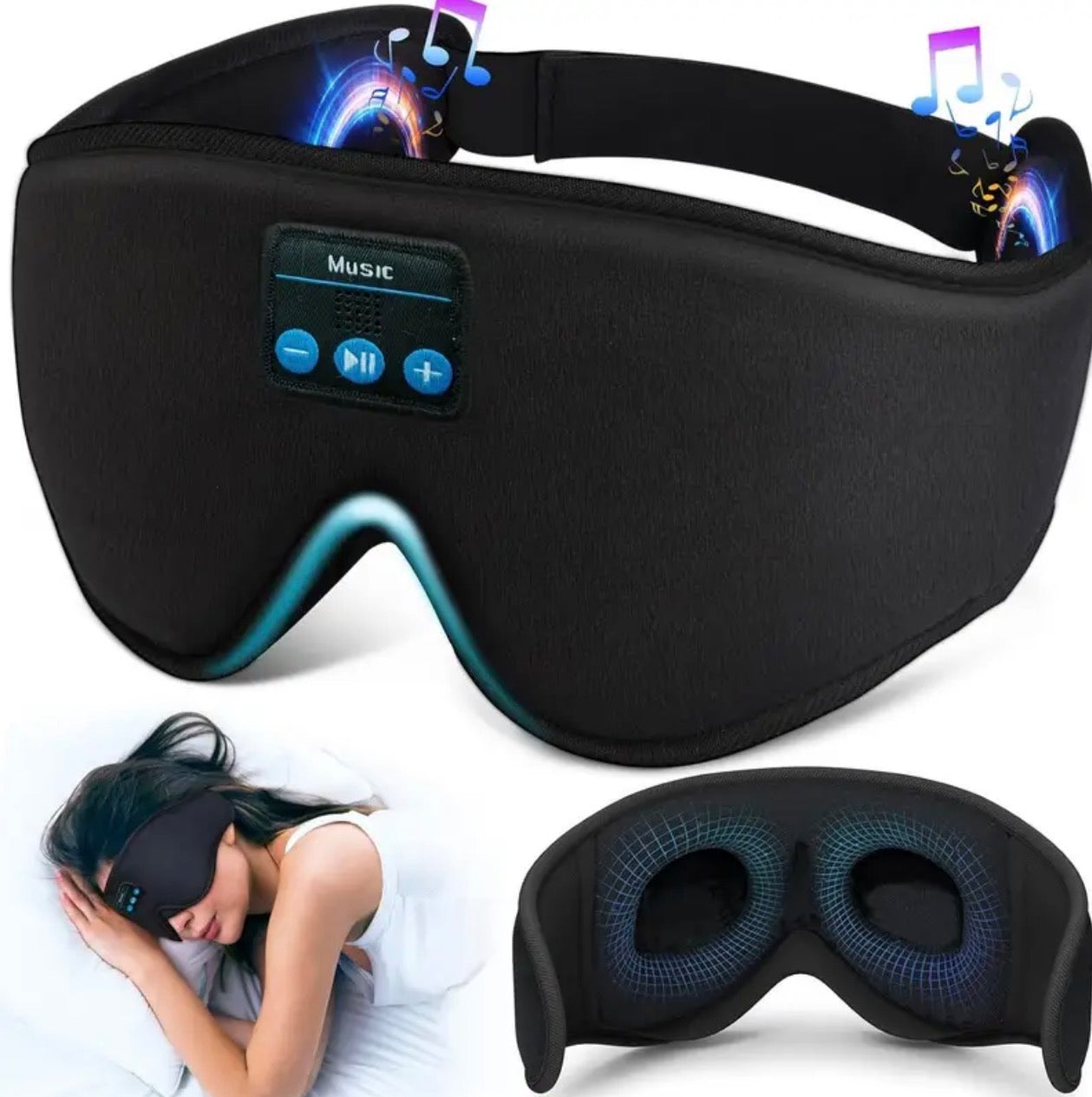Wireless Bluetooth 5.2 Sleep Mask – 3D Music Eye Mask with Built-In Headphones & Type-C Charging