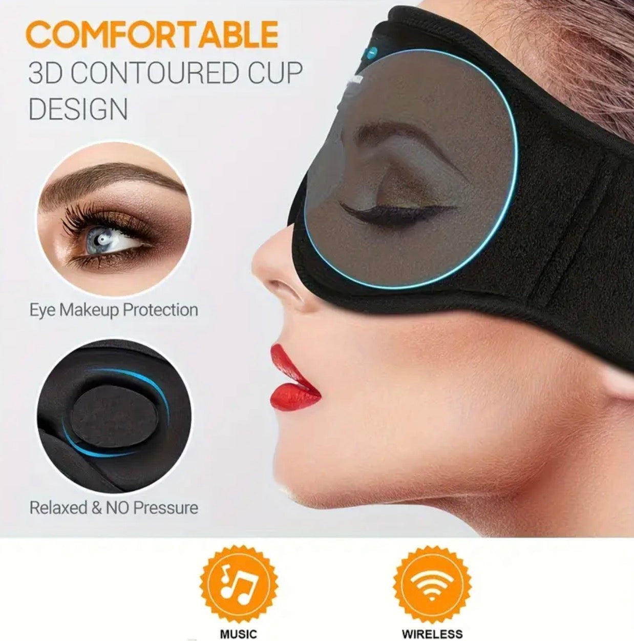 Wireless Bluetooth 5.2 Sleep Mask – 3D Music Eye Mask with Built-In Headphones & Type-C Charging