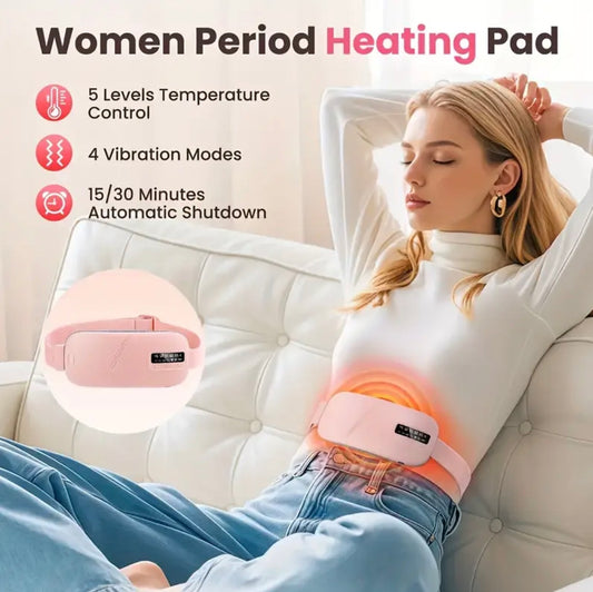 Abdominal Heating Massage Belt – USB Rechargeable, 5-Level Adjustable Heat with LED Display, Portable for Menstrual Relief, Perfect Pink Gift for Women