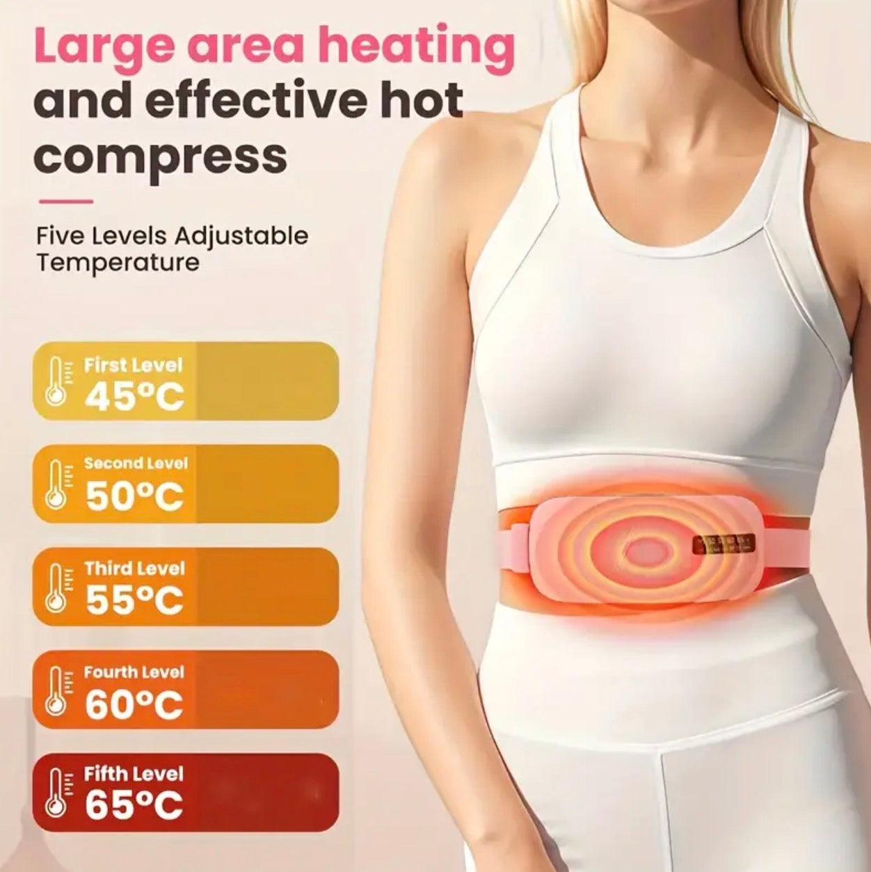 Abdominal Heating Massage Belt – USB Rechargeable, 5-Level Adjustable Heat with LED Display, Portable for Menstrual Relief, Perfect Pink Gift for Women
