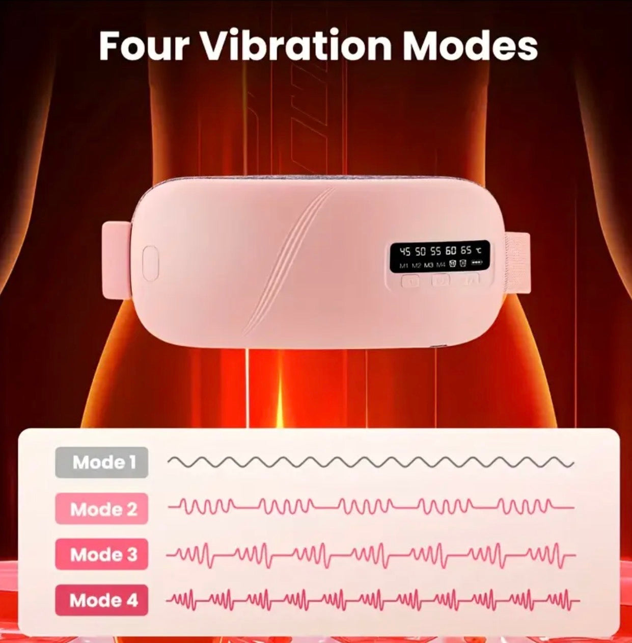 Abdominal Heating Massage Belt – USB Rechargeable, 5-Level Adjustable Heat with LED Display, Portable for Menstrual Relief, Perfect Pink Gift for Women