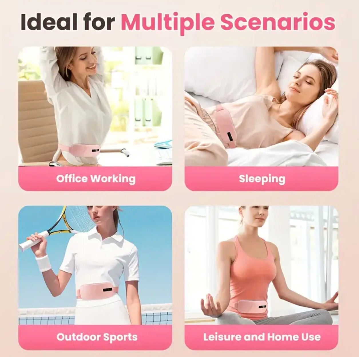 Abdominal Heating Massage Belt – USB Rechargeable, 5-Level Adjustable Heat with LED Display, Portable for Menstrual Relief, Perfect Pink Gift for Women